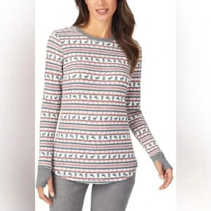 Cuddl Duds Red Gray Deer Stripe Stretch Thermal Long-Sleeve Crewneck Top XL NWT
